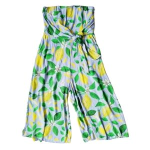 MAEVE lemon grove print strapless wide-leg cropped #anthropologie jumpsuit 12